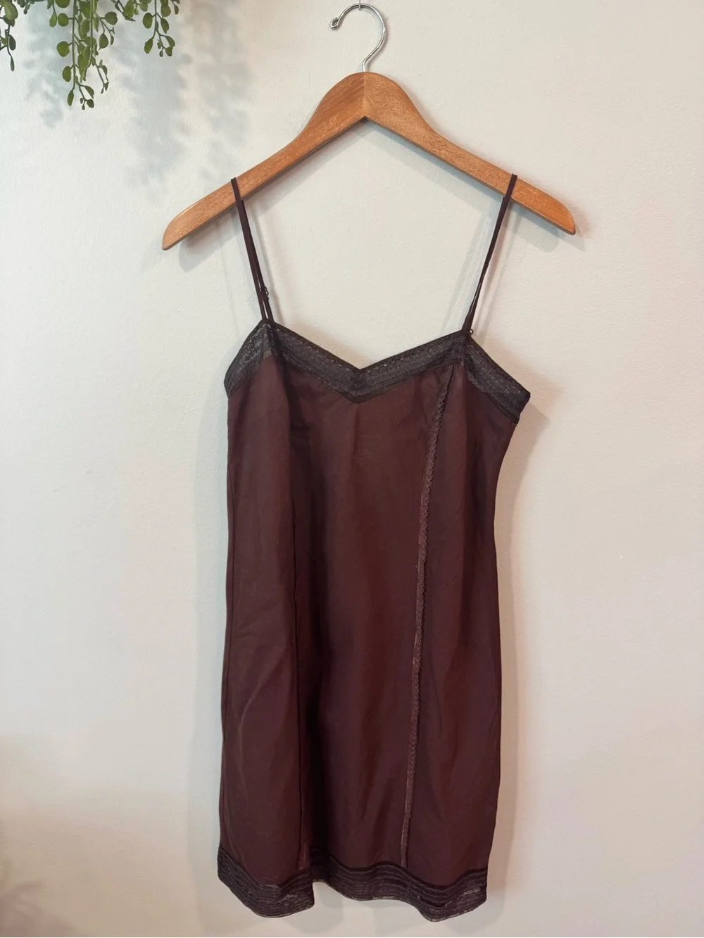 Free People Brown Slip Dress with Black Lace Trim